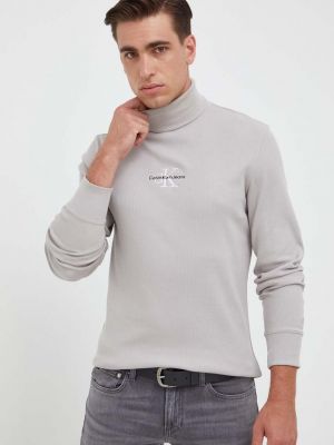 Tričko s dlouhým rukávem s dlouhými rukávy s aplikacemi Calvin Klein Jeans šedé