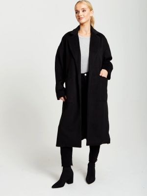 Черное удлиненное пальто с поясом Liquorish