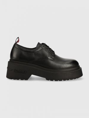 Pantofi oxford cu șireturi din piele cu platformă Tommy Jeans negru