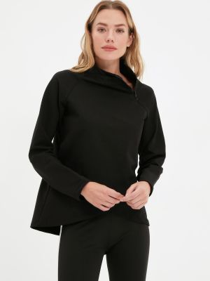 Sportiska stila džemperis ar rāvējslēdzēju ar paaugstinātu apkakli Trendyol melns