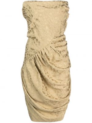 Sukienka koktajlowa z nadrukiem w panterkę drapowana Vivienne Westwood złota