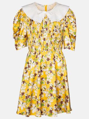 Satynowa sukienka w kwiatki Miu Miu żółta