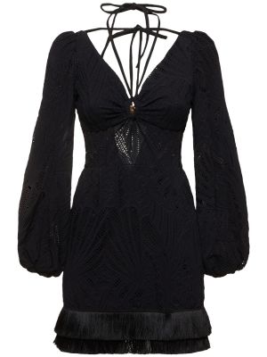 Mini vestido con flecos de encaje Patbo negro