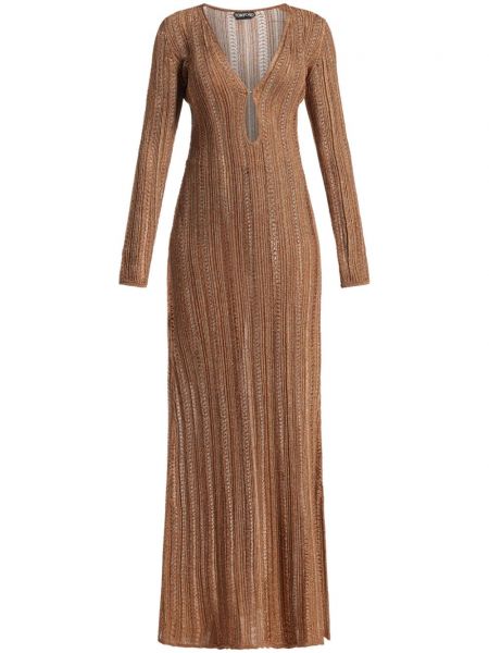Вечерна рокля с v-образно деколте Tom Ford кафяво