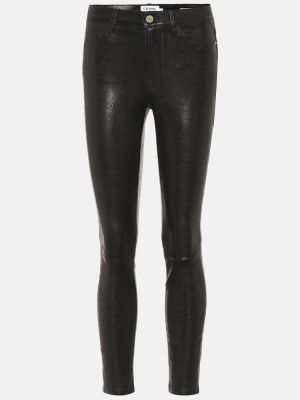 Spodnie skórzane skinny fit Frame czarne
