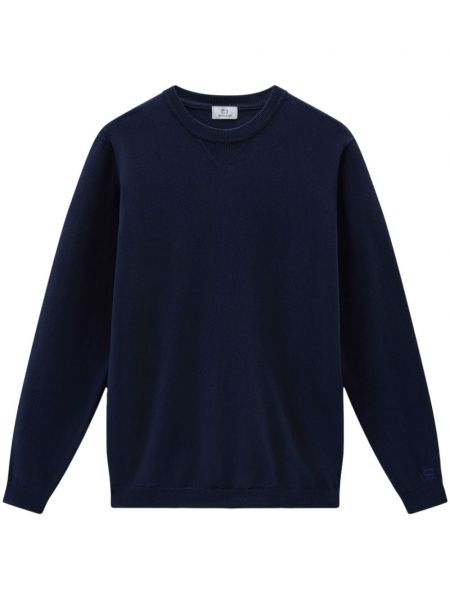 Pamučni džemper s vezom Woolrich plava