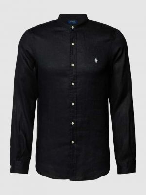 Lniana koszula slim fit ze stójką Polo Ralph Lauren czarna