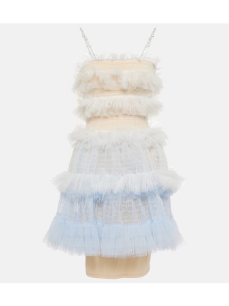 Прозрачное платье мини с рюшами из тюля Susan Fang белое