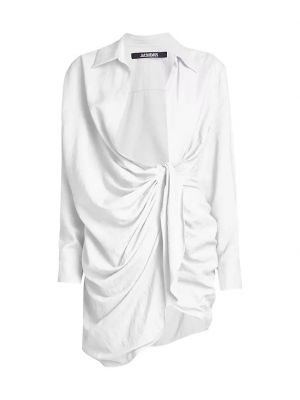 Белое асимметричное платье мини с драпировкой Jacquemus