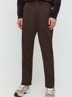 Jednobarevné bavlněné kalhoty Abercrombie & Fitch hnědé