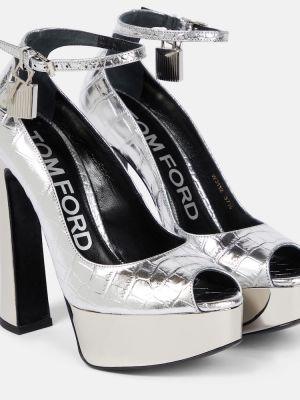 Pantofi cu toc din piele cu platformă Tom Ford argintiu