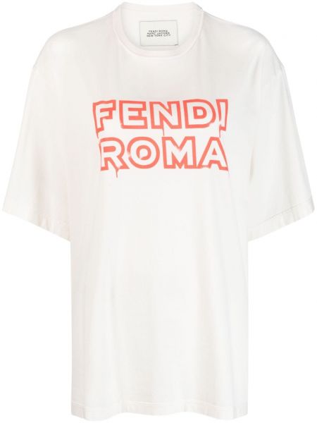 Памучна тениска с принт Fendi бяло