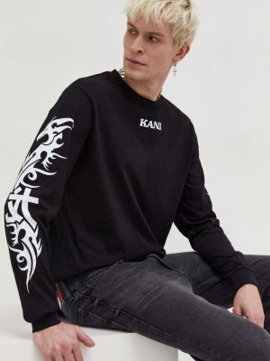 Černé bavlněné tričko s dlouhým rukávem s potiskem s dlouhými rukávy Karl Kani