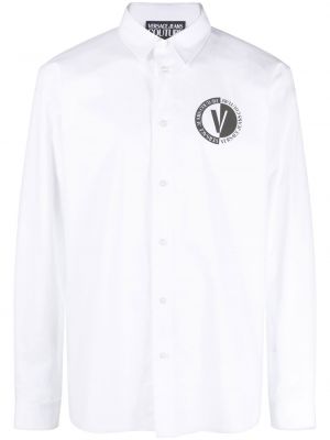 Дънкова риза с копчета с принт Versace Jeans Couture бяло