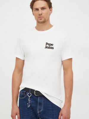 Koszulka bawełniana z nadrukiem Pepe Jeans beżowa