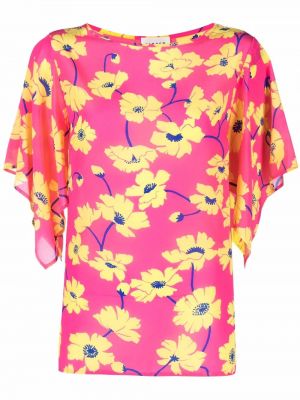 Drapert trykt floral kort bluse P.a.r.o.s.h. rosa