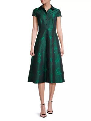 Жаккард платье миди в цветочек с принтом Aidan Mattox зеленое