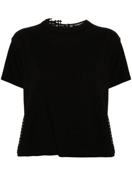 Plisované bavlněné tričko Sacai černé