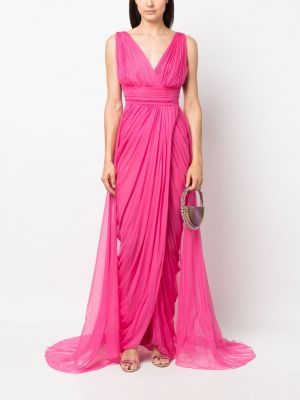 Drapiruotas šilkinis vakarinė suknelė iš tiulio Alberta Ferretti rožinė
