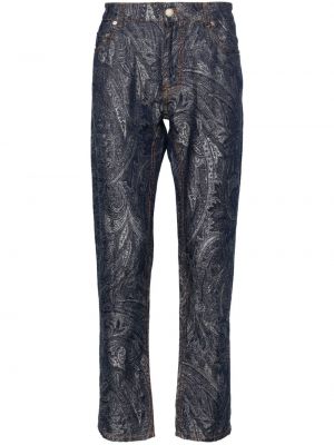 Ravne hlače s paisley potiskom iz žakarda Etro modra
