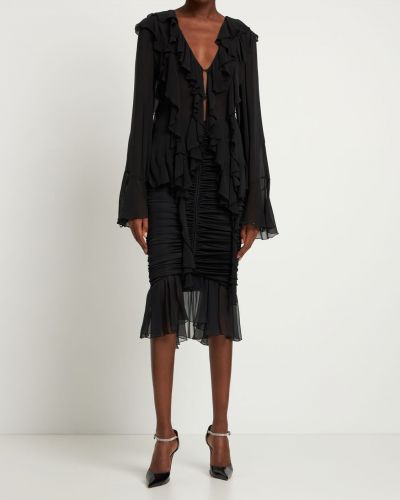 Drapovaný džerzej šifonová midi sukňa Blumarine čierna