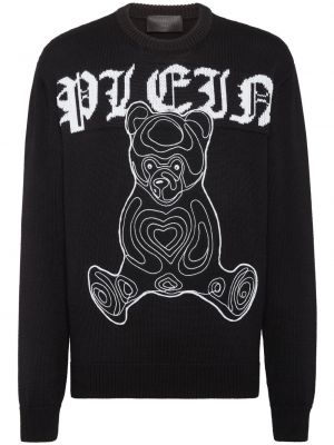 Volneni pulover s potiskom Philipp Plein črna