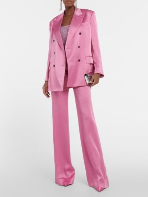 Laza szabású szatén magas derekú egyenes szárú nadrág Tom Ford rózsaszín