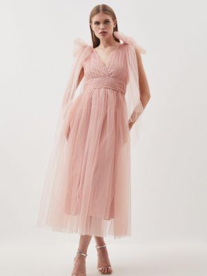 Платье на запах с глубоким декольте из тюля Karen Millen розовый