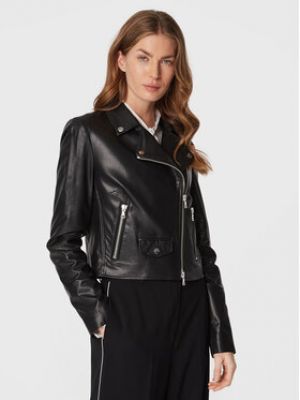 Priliehavá kožená bunda z ekologickej kože Marc Aurel čierna