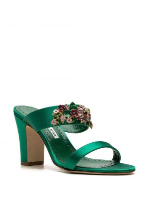 Saténové sandály Manolo Blahnik zelené