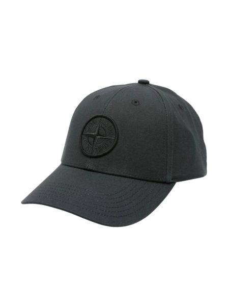 Haftowana czapka z daszkiem bawełniana Stone Island czarna