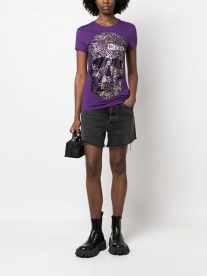 T-krekls ar apdruku ar lāsīšu rakstu Philipp Plein violets