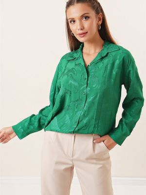 Leopardí košile s výšivkou By Saygı zelená