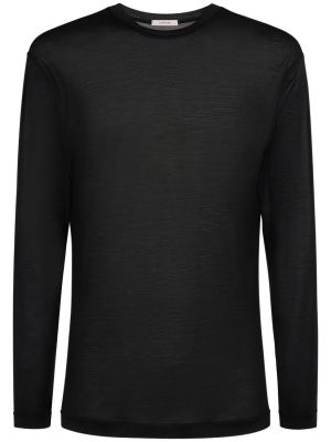 Camiseta de manga larga de seda manga larga Lemaire negro