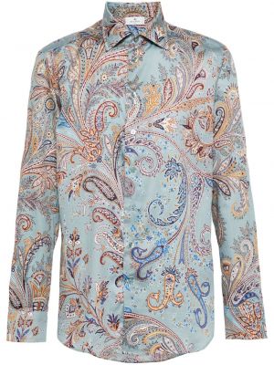 Žakárová bavlnená košeľa s paisley vzorom Etro modrá