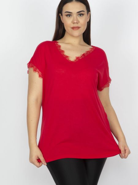 Koszulka z wiskozy koronkowa Sans czerwona