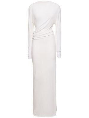 Drapiruotas maksi suknelė iš viskozės ilgomis rankovėmis Christopher Esber balta