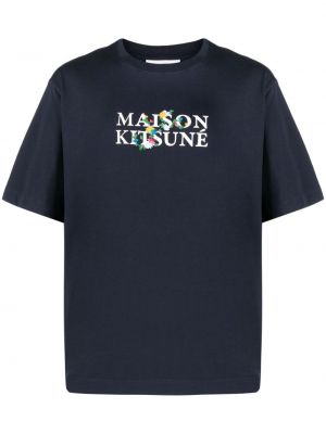 Тениска бродирана с кръгло деколте Maison Kitsuné синьо