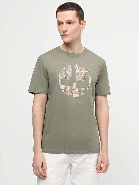 Хлопковая футболка Timberland хаки