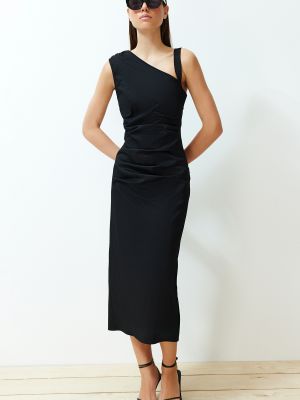 Ασύμμετρη μίντι φόρεμα με στενή εφαρμογή από λυγαριά Trendyol μαύρο