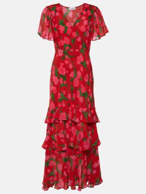 Vestito lungo di seta a fiori Rixo rosso