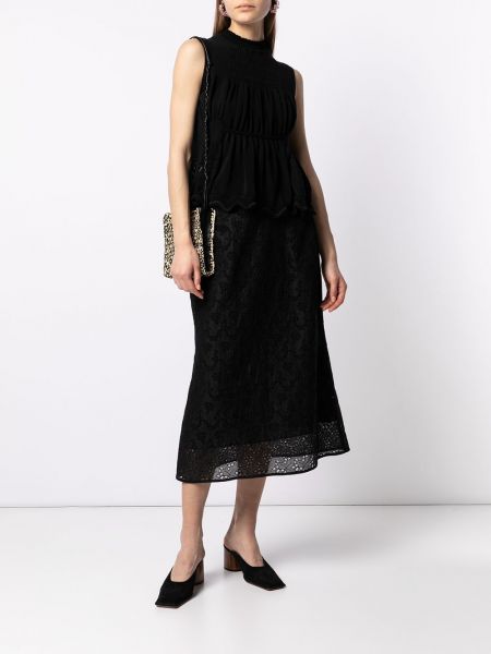 Falda con bordado de encaje Mame Kurogouchi negro