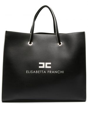 Kožená nákupná taška Elisabetta Franchi čierna