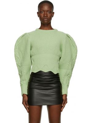 Зеленый вязаный свитер с пышными рукавами Wandering