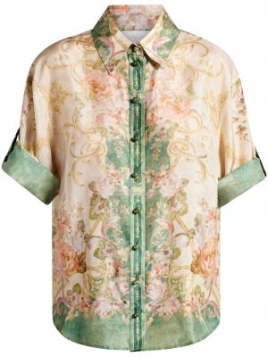 Копринена риза на цветя с принт Zimmermann бежово