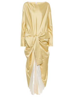 Saténové midi šaty s mašľou Marni zlatá