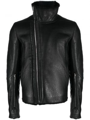 Kožená bunda s kožušinou Rick Owens čierna