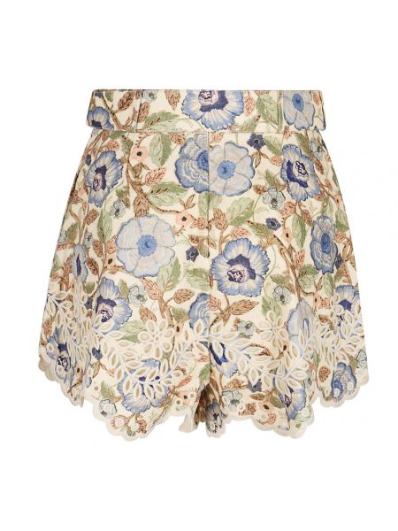 Pantalones cortos de lino de flores Zimmermann beige