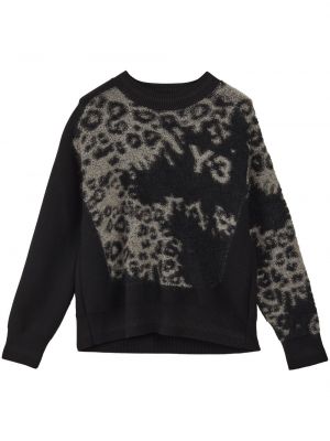 Džemperis ar apdruku ar leoparda rakstu ar apaļu kakla izgriezumu Y-3 melns