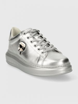 Sneakersy skórzane Karl Lagerfeld srebrne